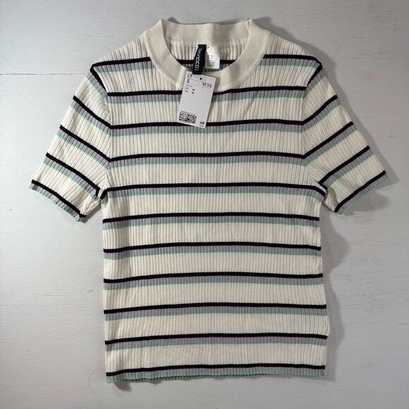 Divided size M NWT white black lilac mint green stripes crop top‎ womens shirt - Picture 1 of 4